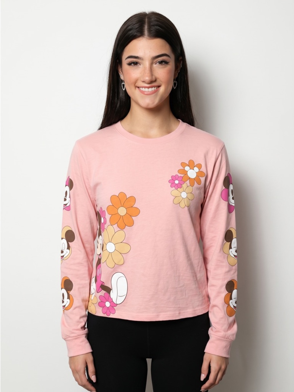 🌻NEW w.tags Mickey Mouse Retro Rose Tan Floral T-Shirt Size Small